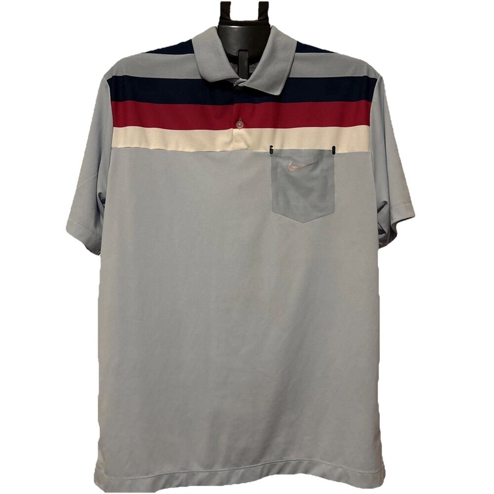 Nike Golf Tour Performance Dri-Fit Blue Stripe Short Sleeve Size Large Shirt